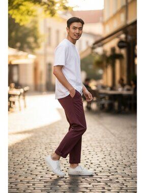 Cesare Attolini Maroon Cuffed 100% Cotton  Pants Size 36 Display Model.